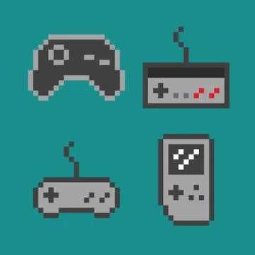 Vector pixel art illustration - simple gamepads set isolated Stock Illustration