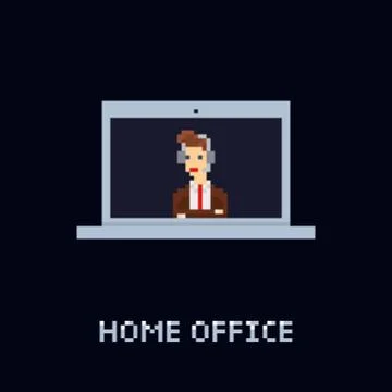 Vector pixel art illustration - young male office worker wearing a suit, tie and Illustrazione stock
