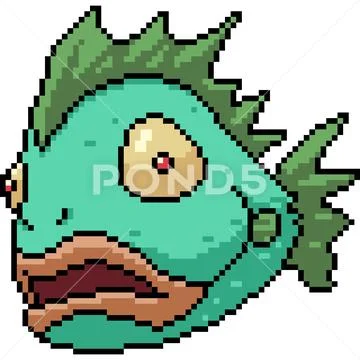 Vector pixel art isolated ugly fish Illustration #127502032