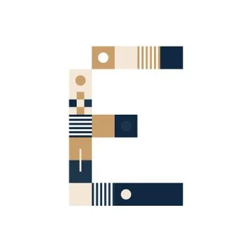 Vector Pixel Art Letter E. Colorful Letter Consist of Modules from Strips, sq Illustrazione stock
