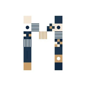 Vector Pixel Art Letter M. Colorful Letter Consist of Modules from Strips, sq Illustrazione stock