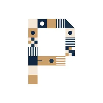 Vector Pixel Art Letter P. Colorful Letter Consist of Modules from Strips, sq Illustrazione stock