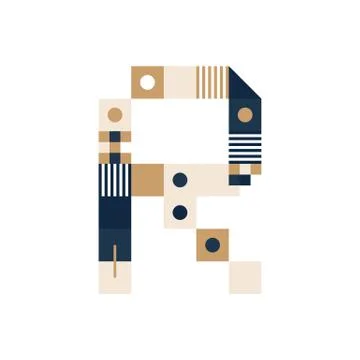 Vector Pixel Art Letter R. Colorful Letter Consist of Modules from Strips, sq Illustrazione stock