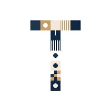 Vector Pixel Art Letter T. Colorful Letter Consist of Modules from Strips, sq Illustrazione stock
