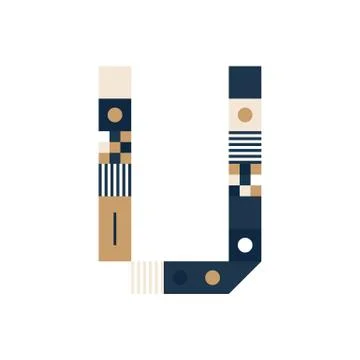 Vector Pixel Art Letter U. Colorful Letter Consist of Modules from Strips, sq Illustrazione stock
