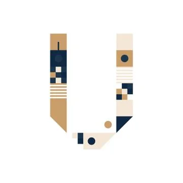 Vector Pixel Art Letter V. Colorful Letter Consist of Modules from Strips, sq Illustrazione stock
