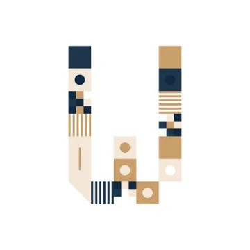 Vector Pixel Art Letter W. Colorful Letter Consist of Modules from Strips, sq Stock Illustration