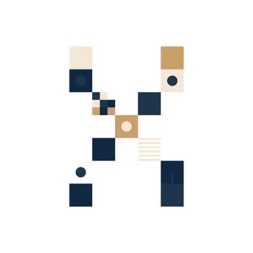 Vector Pixel Art Letter X. Colorful Letter Consist of Modules from Strips, sq Stock Illustration