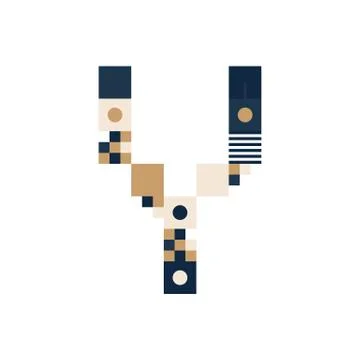 Vector Pixel Art Letter Y. Colorful Letter Consist of Modules from Strips, sq Illustrazione stock