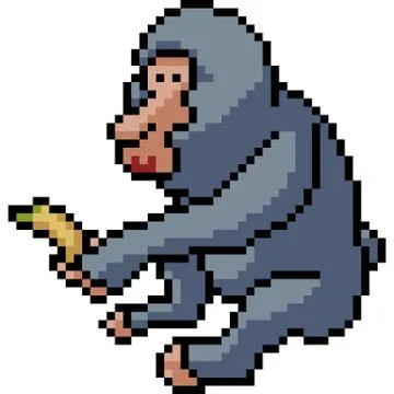 Vector pixel art monkey give banana Stock Illustration