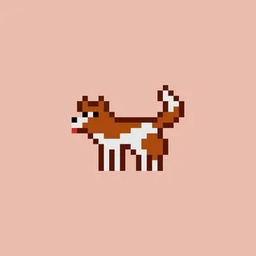 Vector pixel art retro pet cartoon illustration - dog brown and white color Illustrazione stock