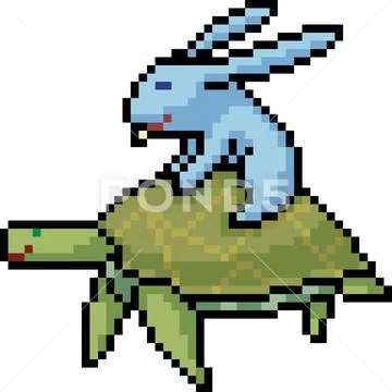 Vector pixel art turtle rabbit ~ Clip Art #113780635
