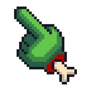 Vector pixel art zombie hand cursor with exposed bone. Fun and creepy retro Stock Illustration