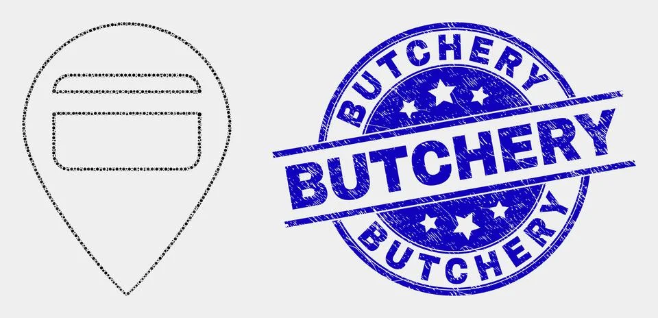 Vector Pixel Bank Card Pointer Icon and Scratched Butchery Watermark Stock Illustration