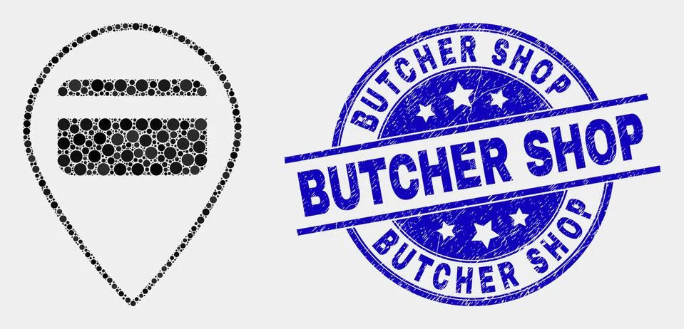 Vector Pixel Bank Card Pointer Icon and Scratched Butcher Shop Seal Stock Illustration