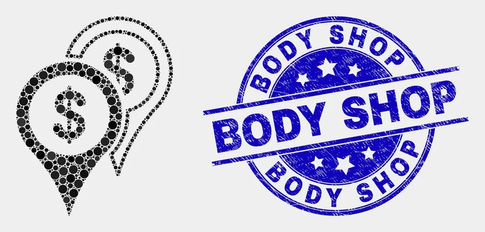 Vector Pixel Bank Map Markers Icon and Grunge Body Shop Stamp イラスト素材