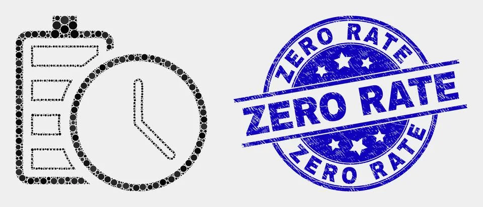 Vector Pixel Battery Charge Time Icon and Distress Zero Rate Stamp Seal Stock-Illustration