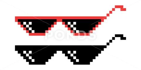 Vector Pixel Boss Glasses Icon Set in 8 bit Retro Style. Summer Meme Game Thug Royalty Free 249967082