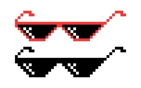 Vector Pixel Boss Glasses Icon Set in 8 bit Retro Style. Summer Meme Game Thug Illustrazione stock