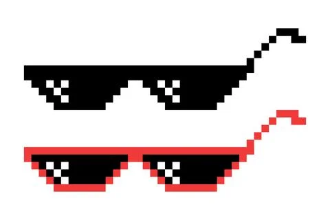 Vector Pixel Boss Glasses Icon Set in 8 bit Retro Style. Summer Meme Game Thug Illustrazione stock