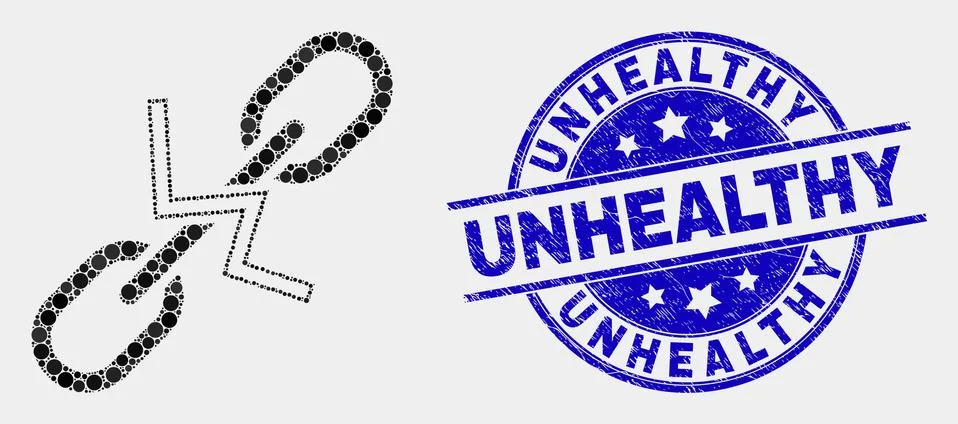 Vector Pixel Break Chain Icon and Grunge Unhealthy Stamp 스톡 일러스트