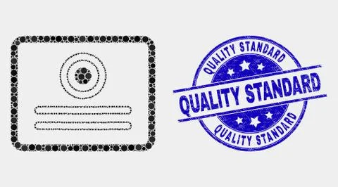 Vector Pixel Certificate Icon and Grunge Quality Standard Stamp Stock Illustration