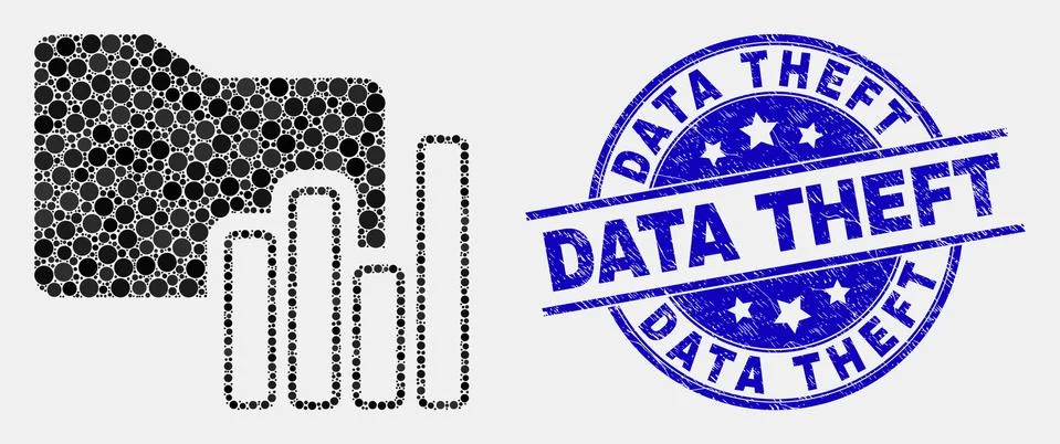 Vector Pixel Charts Folder Icon and Distress Data Theft Watermark Stock Illustration