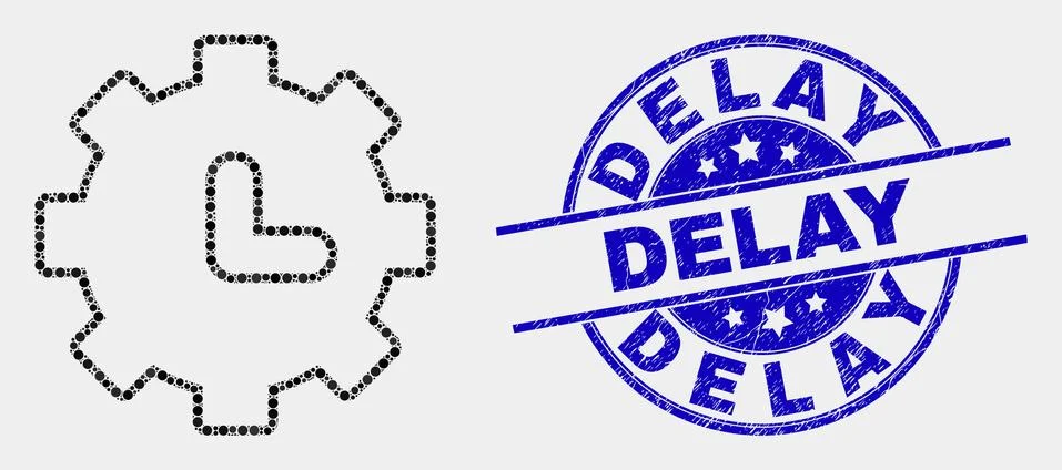 Vector Pixel Clock Settings Icon and Grunge Delay Seal Stock Illustration