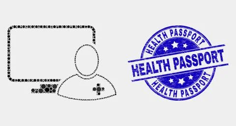 Vector Pixel Computer Doctor Icon and Scratched Health Passport Watermark Stock Illustration