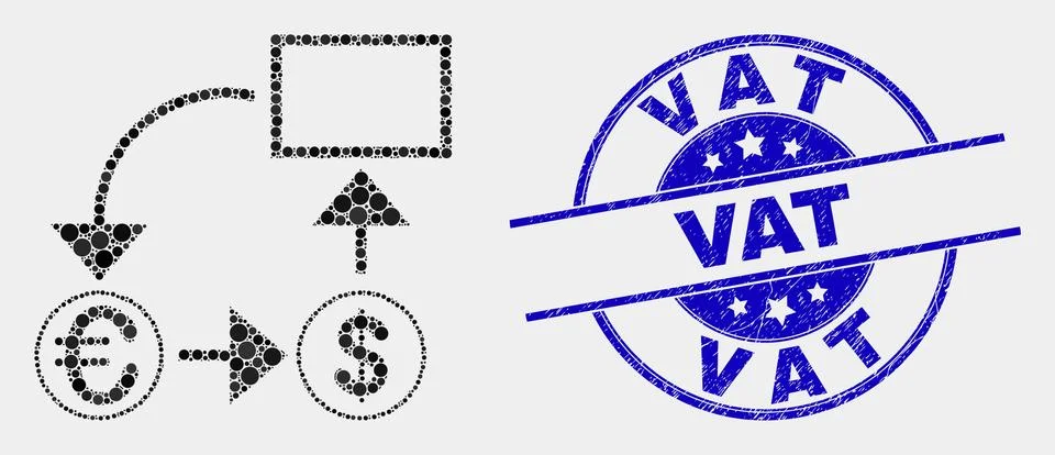 Vector Pixel Currency Conversion Scheme Icon and Distress Vat Watermark Stock Illustration