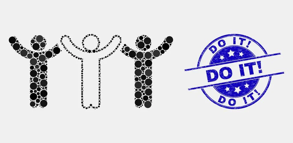 Vector Pixel Dancing People Icon and Distress Do It! Stamp Seal Stock Illustration