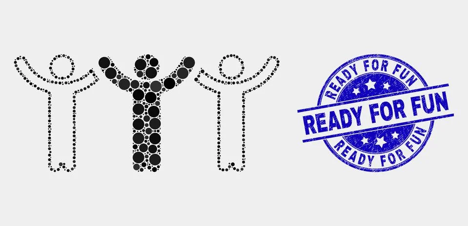 Vector Pixel Dancing People Icon and Scratched Ready for Fun Watermark Stock Illustration