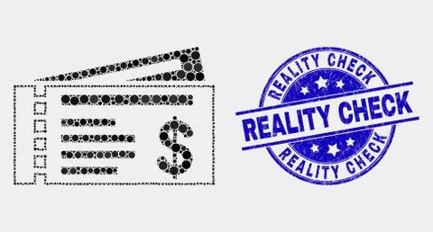 Vector Pixel Dollar Cheques Icon and Distress Reality Check Seal Stockillustratie