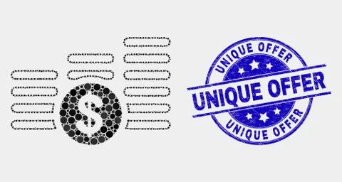 Vector Pixel Dollar Coin Stacks Icon and Grunge Unique Offer Stamp Stock Illustration