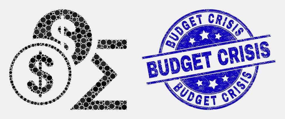 Vector Pixel Dollar Sum Icon and Distress Budget Crisis Seal Stock Illustration