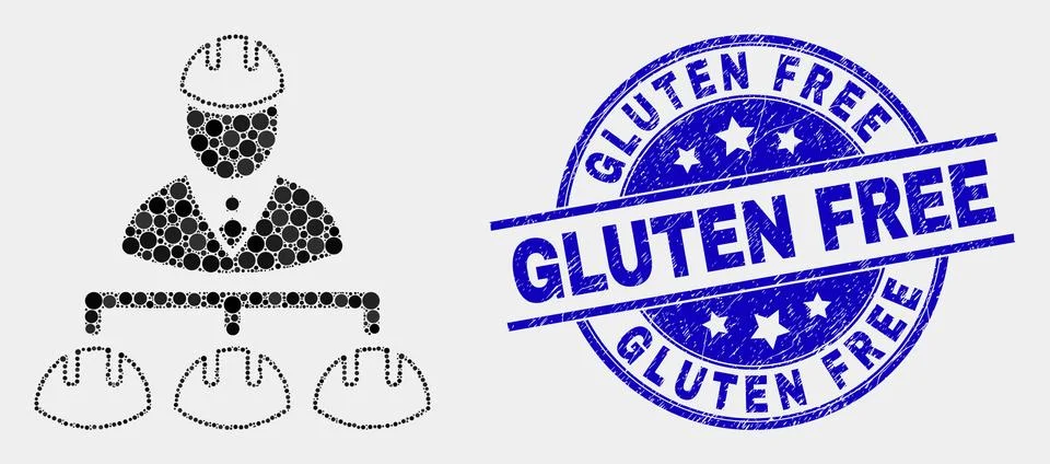 Vector Pixel Engineer Hierarchy Icon and Scratched Gluten Free Stamp Stockillustratie