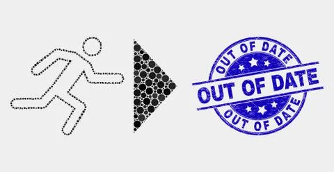 Vector Pixel Exit Person Icon and Scratched Out of Date Seal Stock Illustration