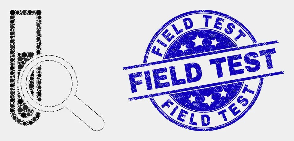 Vector Pixel Explore Test-Tube Icon and Scratched Field Test Stamp Seal Stock Illustration