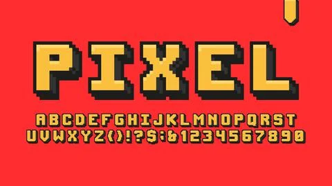 Vector pixel font from 80s 90s retro arcade games, computer game design 8 bit Stock Illustration