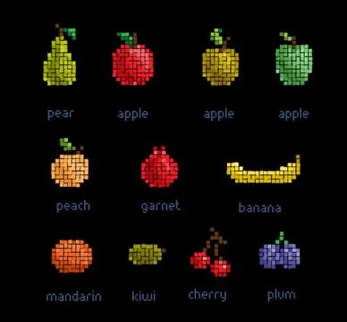Vector pixel fruit collection Stock Illustration