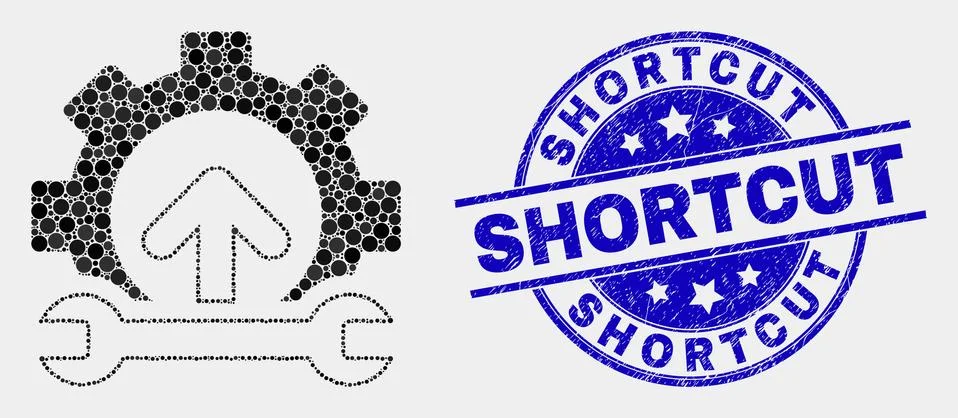 Vector Pixel Gear Integration Arrow Icon and Grunge Shortcut Watermark Illustrazione stock