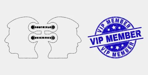 Vector Pixel Head Links Integration Icon and Distress Vip Member Stamp Stock Illustration