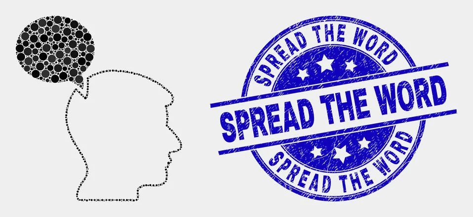 Vector Pixel Head Thinking Cloud Icon and Scratched Spread the Word Watermark Illustrazione stock