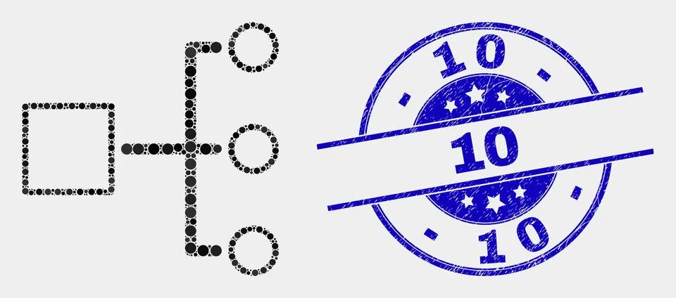 Vector Pixel Hierarchy Icon and Grunge 10 Seal Ilustración de archivo