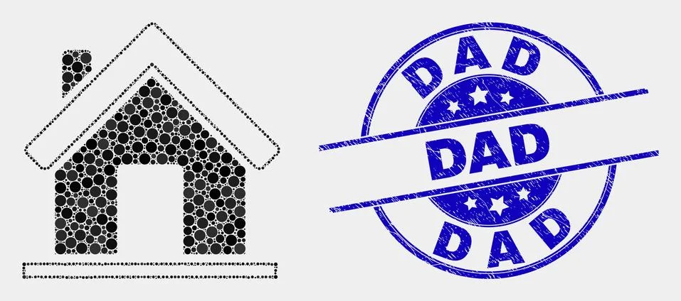 Vector Pixel Home Icon and Scratched Dad Stamp Seal Illustrazione stock