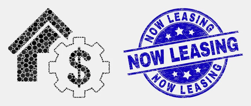 Vector Pixel House Financial Settings Icon and Grunge Now Leasing Watermark Illustrazione stock