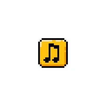 Vector pixel illustration of yellow button with music notes. Music control. Illustrazione stock