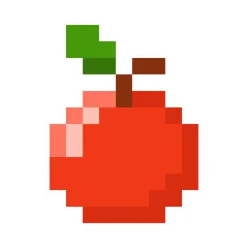 Vector pixel image of apple. Red fruit with green leaf, 8 bit. Stock Illustration