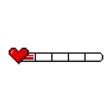 Vector pixel indicator with red heart and one life bar. Illustrazione stock