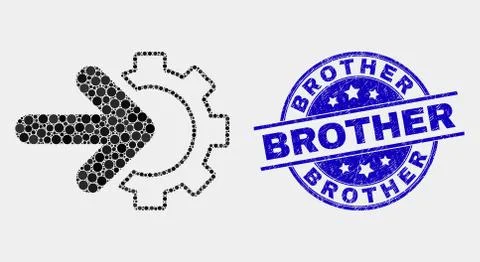Vector Pixel Integration Gear Icon and Scratched Brother Stamp Stock-Illustration